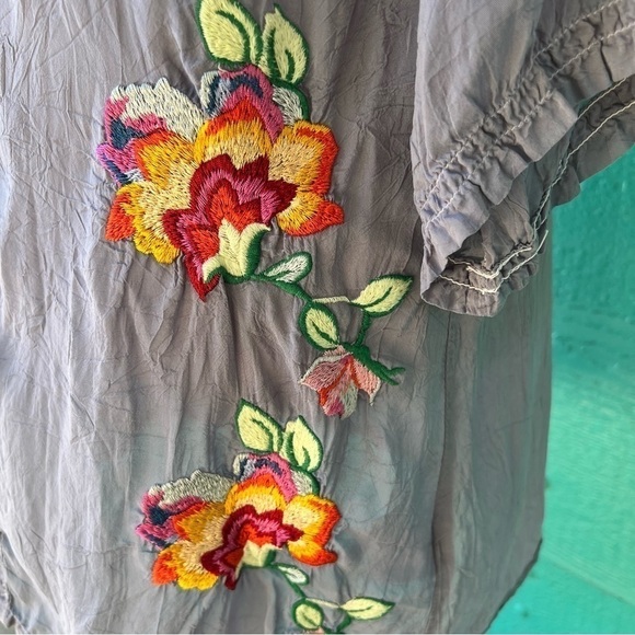 JOHNNY WAS BUTTON DOWN DRESS TUNIC TOP BLUE GRAY SIZE SMALL - Picture 5 of 13